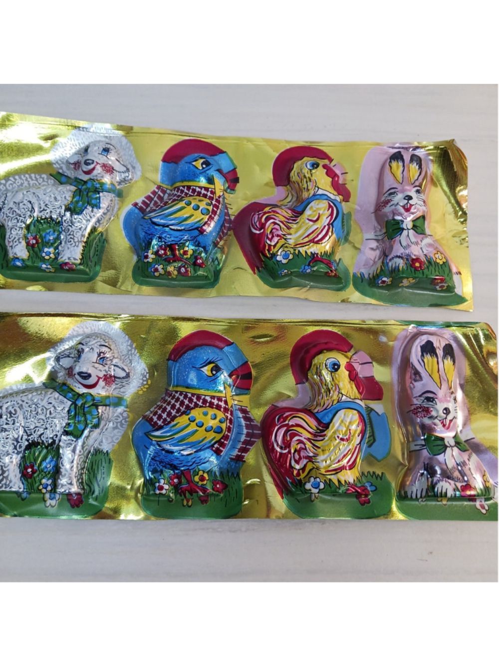 VTG Whimsical Easter Animal Chocolate Mold Foil Shiny Lamb Bird Bunny Set Of 2
